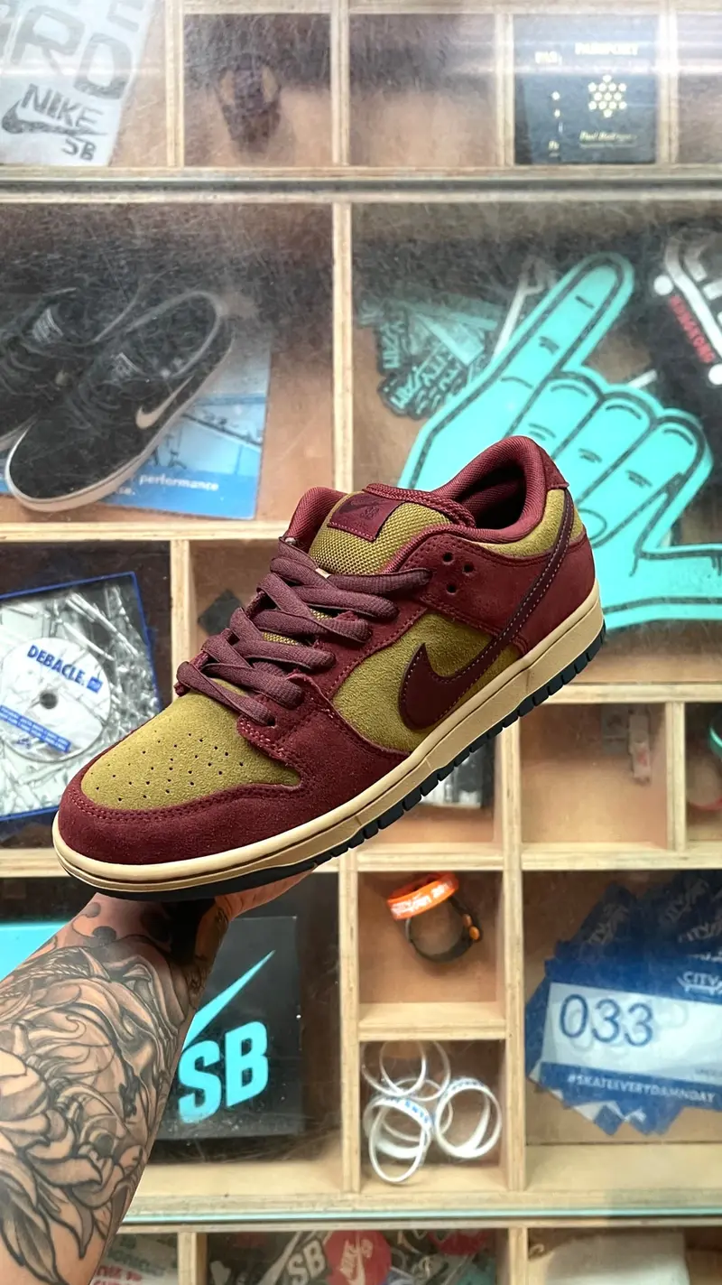 Nike SB Dunk Low Pro Dark Team Red and Olive Flak
