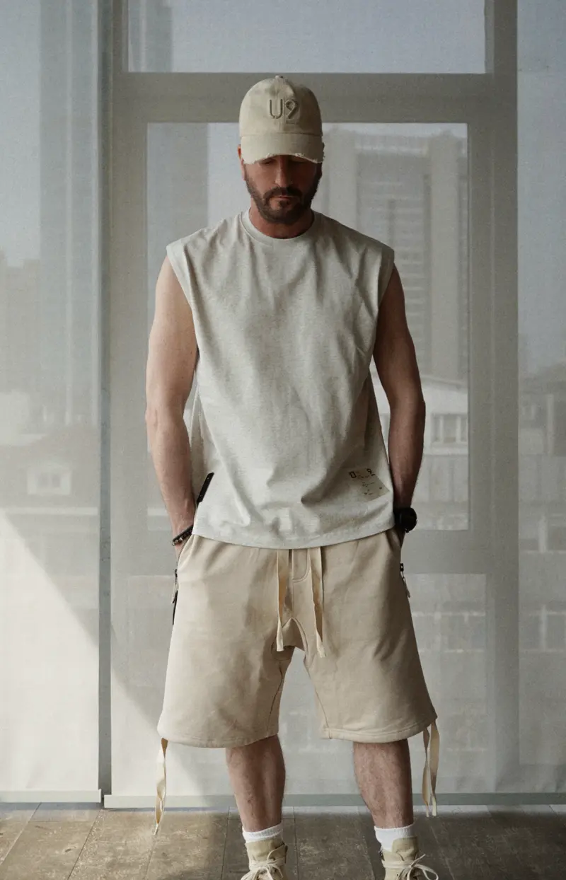 sleeveless relaxed fit tee shirt. grey marl