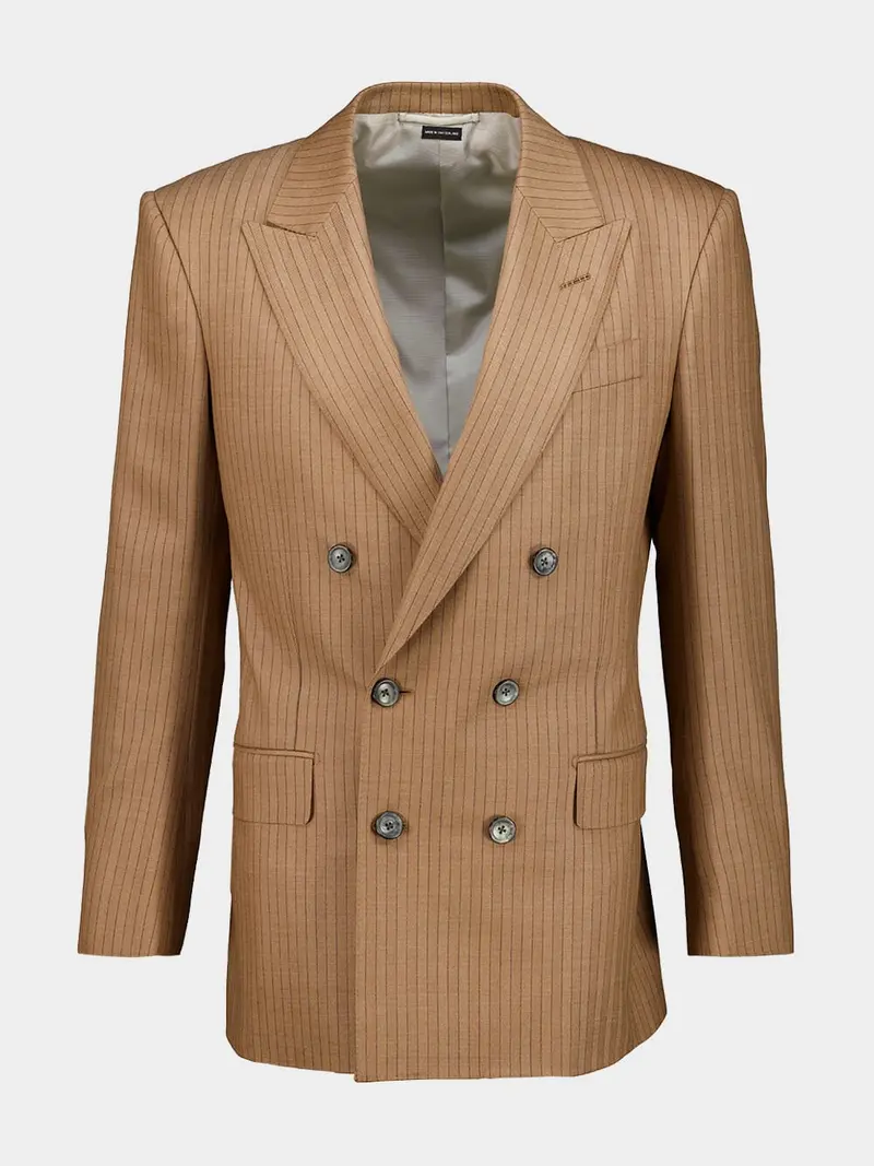 Camel Saxony Stripe Wool Blazer