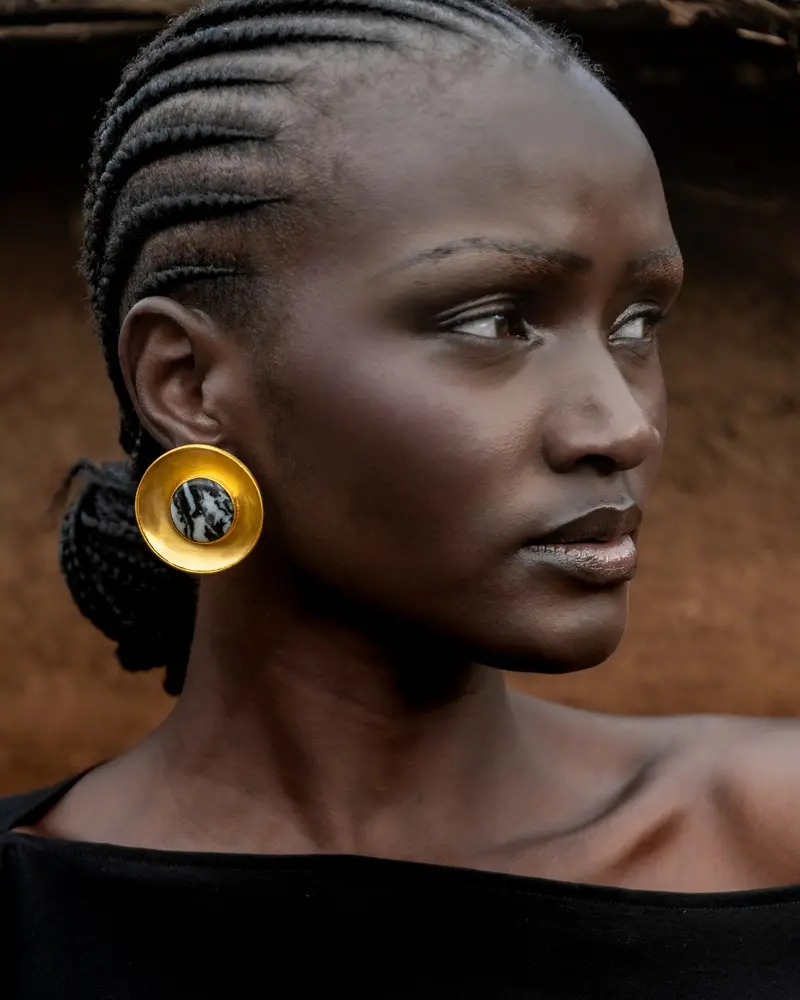 BOHEME BY VERO | CYCLO - Gold Zebra Jasper Earrings