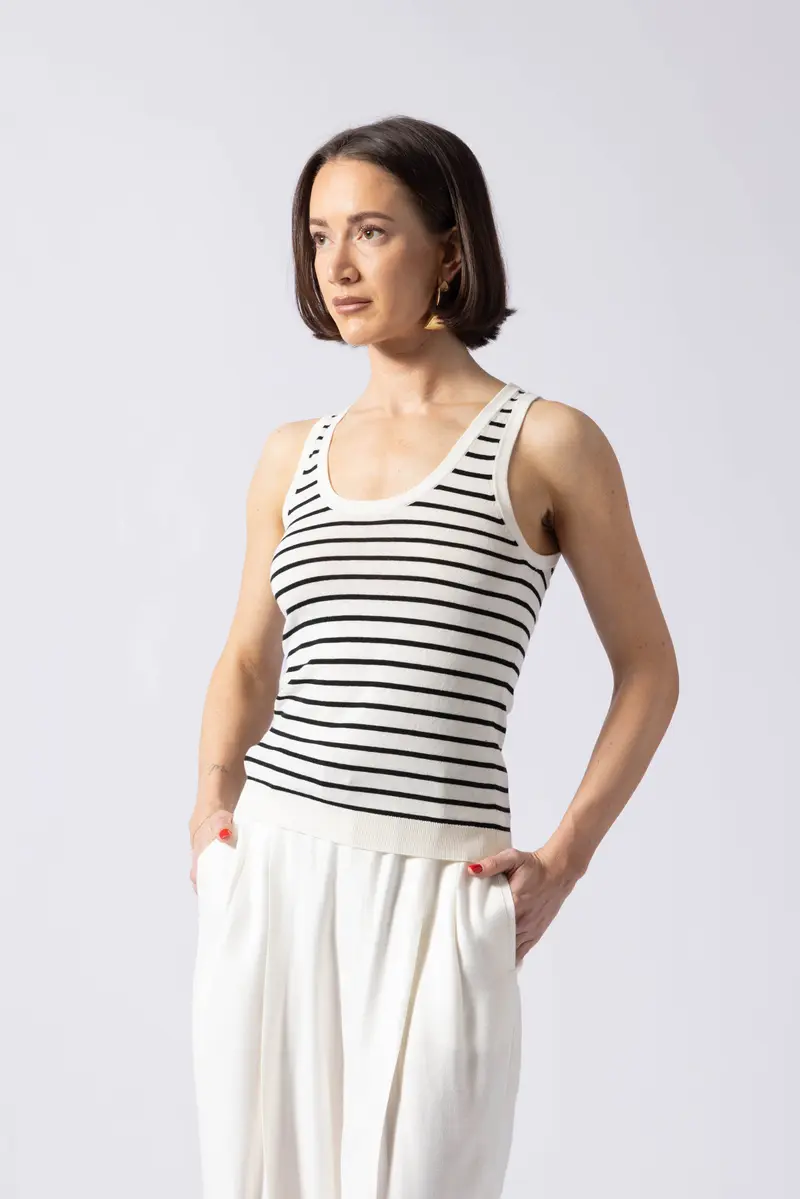 Devonport Top - Knit camisole in black and white stripe