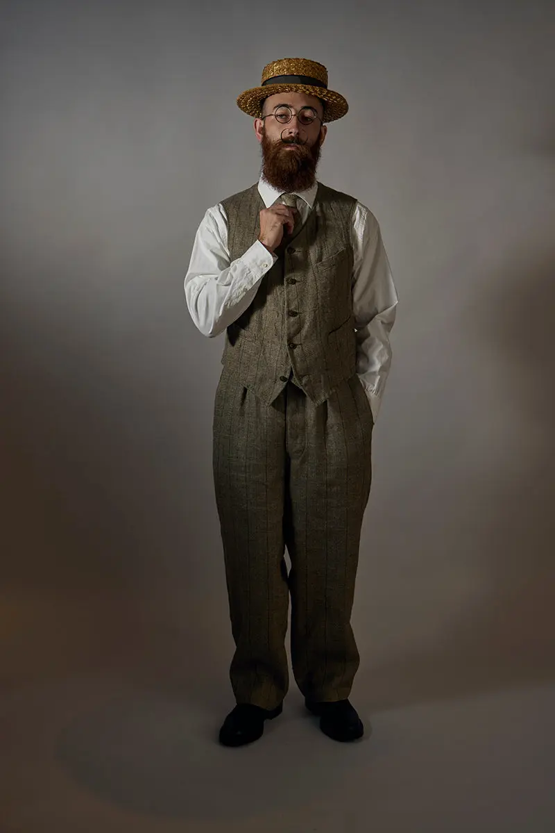 ENGINEER VEST HEMP LINEN CHECK