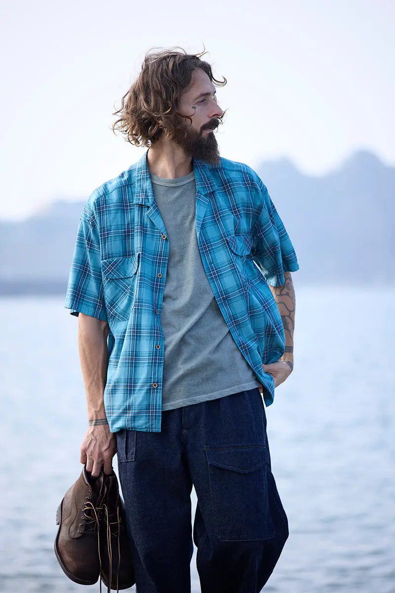OPEN COLLAR SHIRT RAYON CHECK