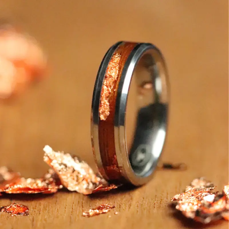 Rose Gold and Redwood Inlay Ring