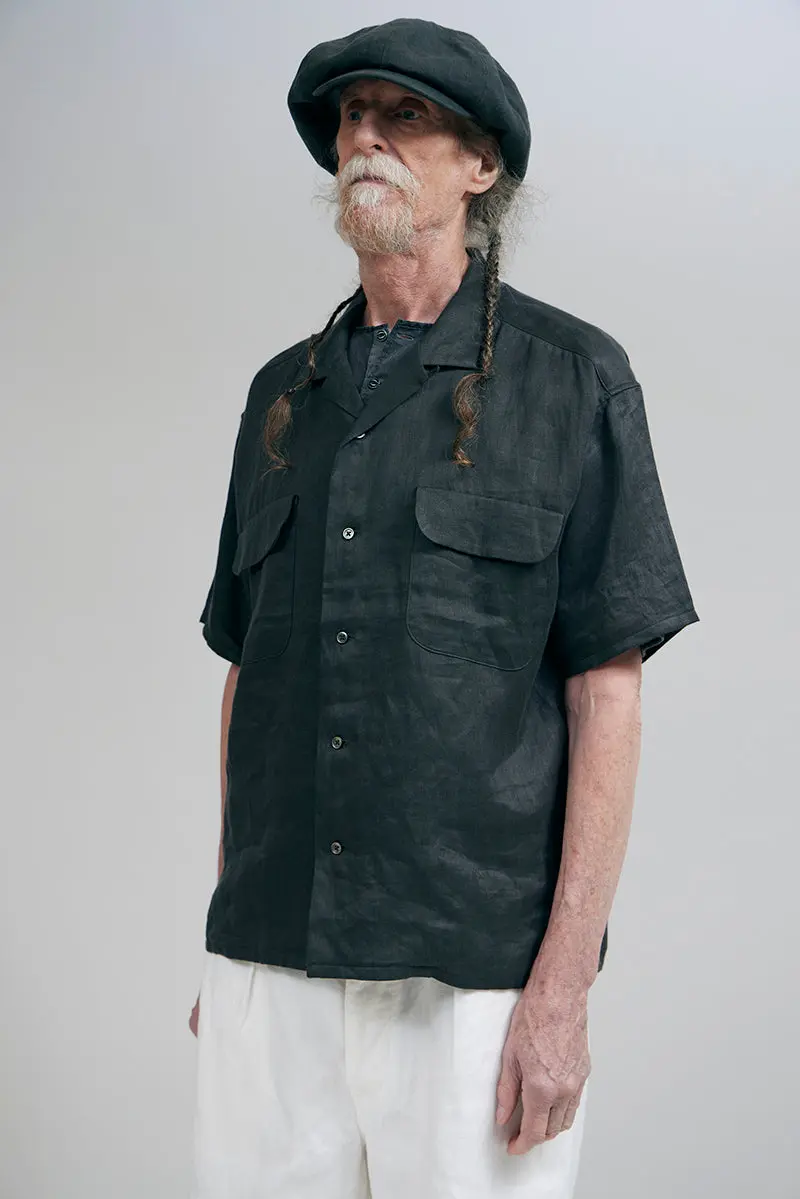 OPEN COLLAR SHIRT LINEN TWILL